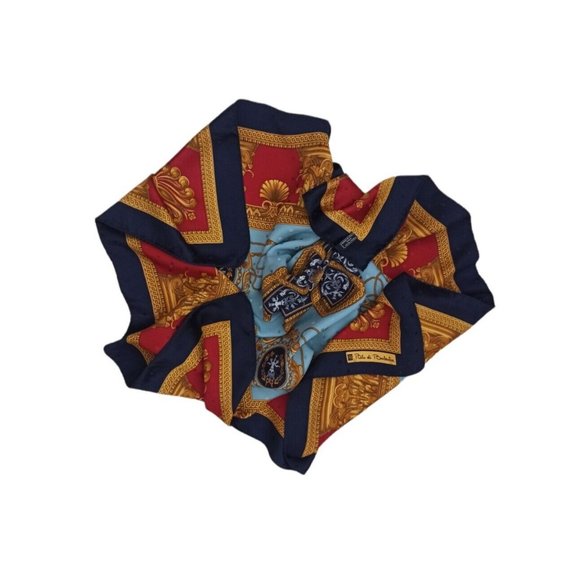 BLU DI BALESTRA Blue Royal Silk Scarf ITALY 34.5"/ 34.5” EC - Picture 3 of 10